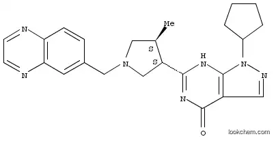 Molecular Structure of 1082743-32-5 (4H-Pyrazolo[3,4-d]pyrimidin-4-one, 1-cyclopentyl-1,5-dihydro-6-[(3S,4S)-4-methyl-1-(6-quinoxalinylmethyl)-3-pyrrolidinyl]-)